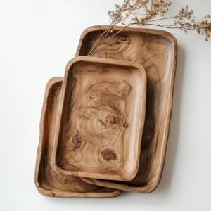 Brass-Inlay Sheesham Wood Serving Trays