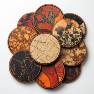 Hammered Brass & Wood Coaster Set