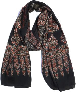 Hand-Block Printed Ajrakh Modal Silk Scarves