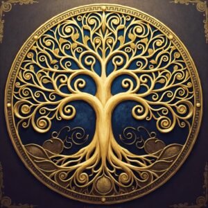 Handcrafted "Tree of Life" Wooden Wall Panel with Brass Accents